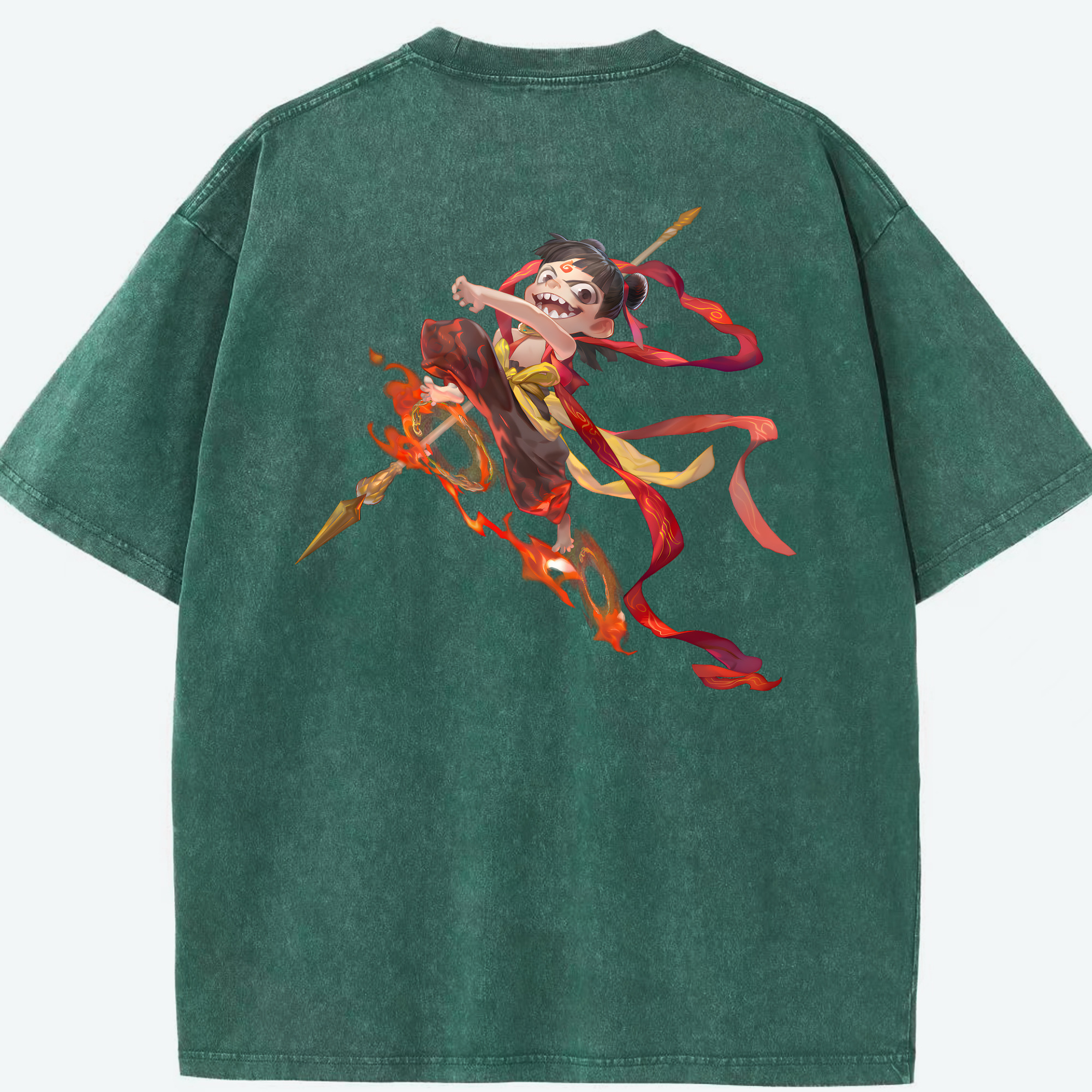 （画像用） Ne Zha 2 ナタ 魔童の大暴れ 綿100% ヴィンテージ風 半袖Tシャツ（背面プリント）